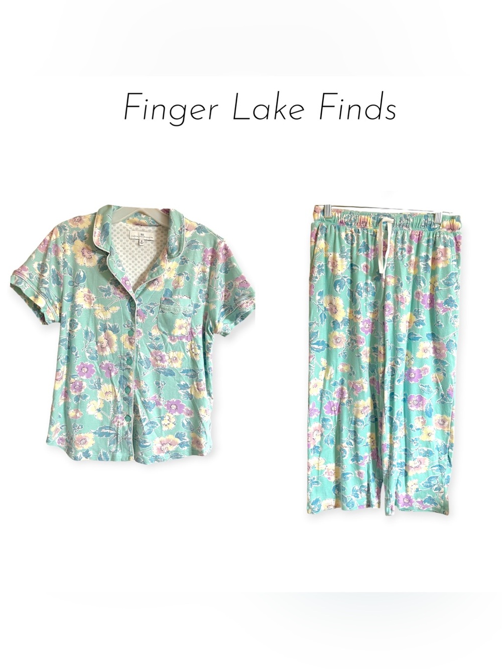 Karen Neuburger Mint Green Floral Pajama Set, M